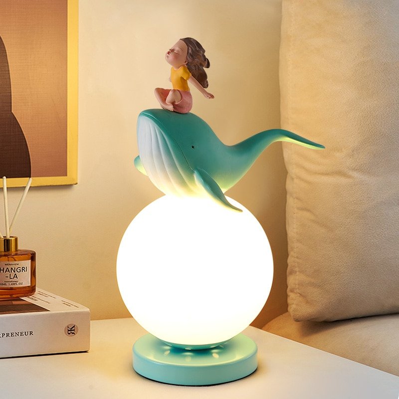 Figurine Whale Girl Statue table lamp Nordic Resin Home Decor desk light Modern For Interior Living Room Office Room Decor Gift 1