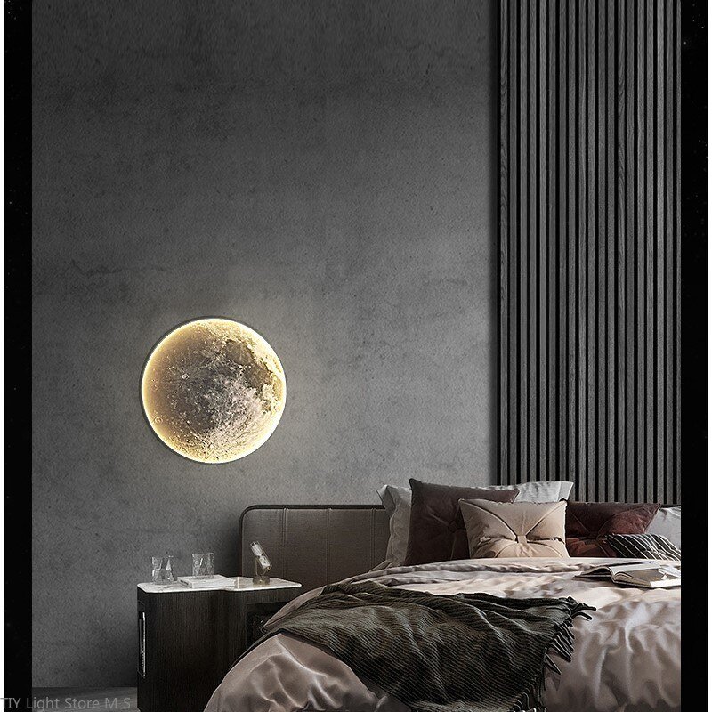 modern creative LED corridor moon mural lamp light luxury background wall living room decoration lamp bedroom bedside wall lamps 2