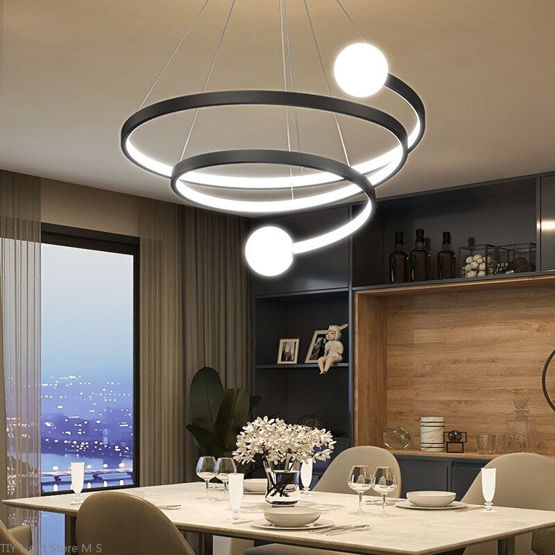 Modern Led Simple Creative Chandeliers Nordic Living Room Decor Round Spiral Chandelier Lighting Dining  bar Chandelier lamps 4