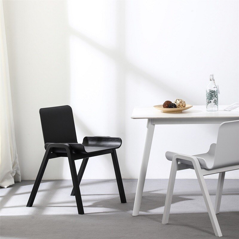 Wuli Nordic Light Luxury Dining Chair Home Industrial Style Desk Black Solid Wood Chair Simple Modern Plastic Seat Back Chair 3