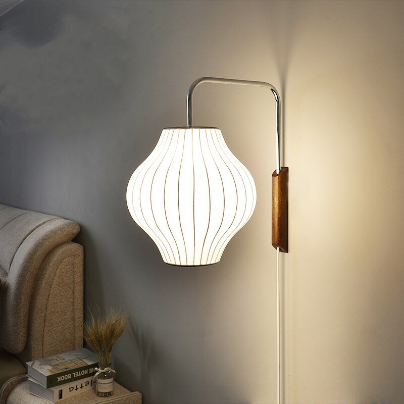 Modern Wall Lamp Japanese Style Silk Wall Lamps For Living Room Bedroom Nordic Home Decor Loft Luminaire E27 Bedside Wall Light 2
