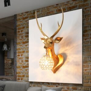 Modern Crystal Wall Lamp American Resin Deer head Wall Lamps For Living Room Bedroom Nordic Home Decor E27 Wall Light Fixtures 1