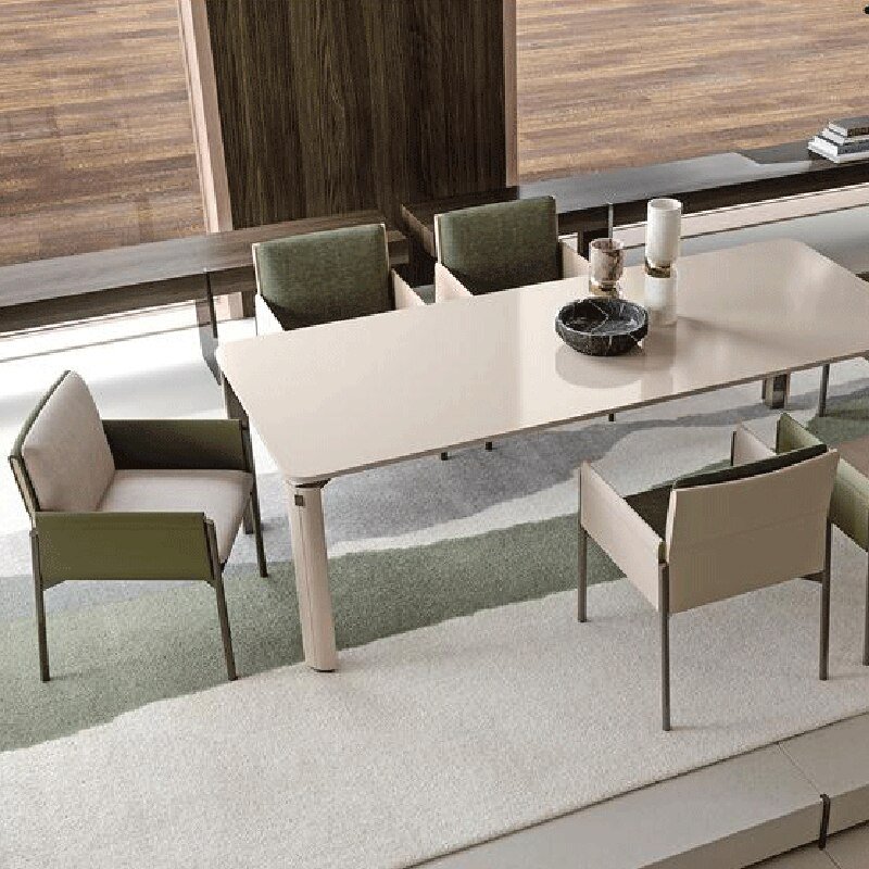 Wuli Italian Minimalist Designer Saddle Leather Dining Chair Light Luxury Modern Restaurant Tea Table Stainless Steel Chair 6