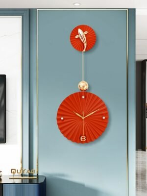 Luxury Nordic Wall Clock Fishes Living Room Large Silent Wooden Wall Clock Modern Design Reloj Pared Grande Home Decor LL50WC 1