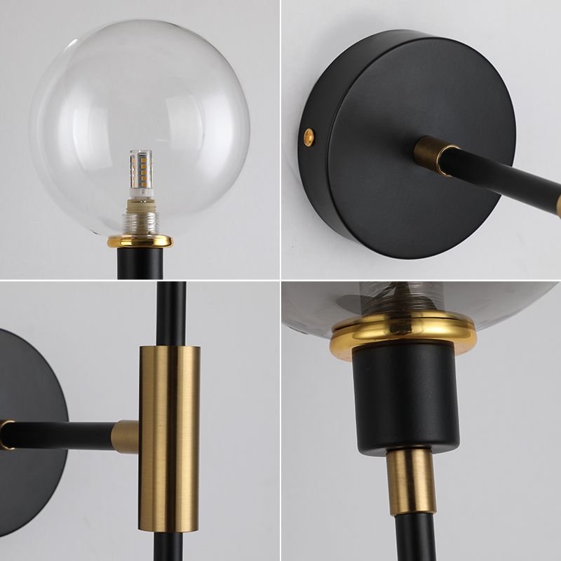 Modern Led Wall Lamp Black Iron Glass Ball Wall Lamps For Living Room Bedroom Loft Decor Nordic Home Bedside Wall Light Fixtures 6