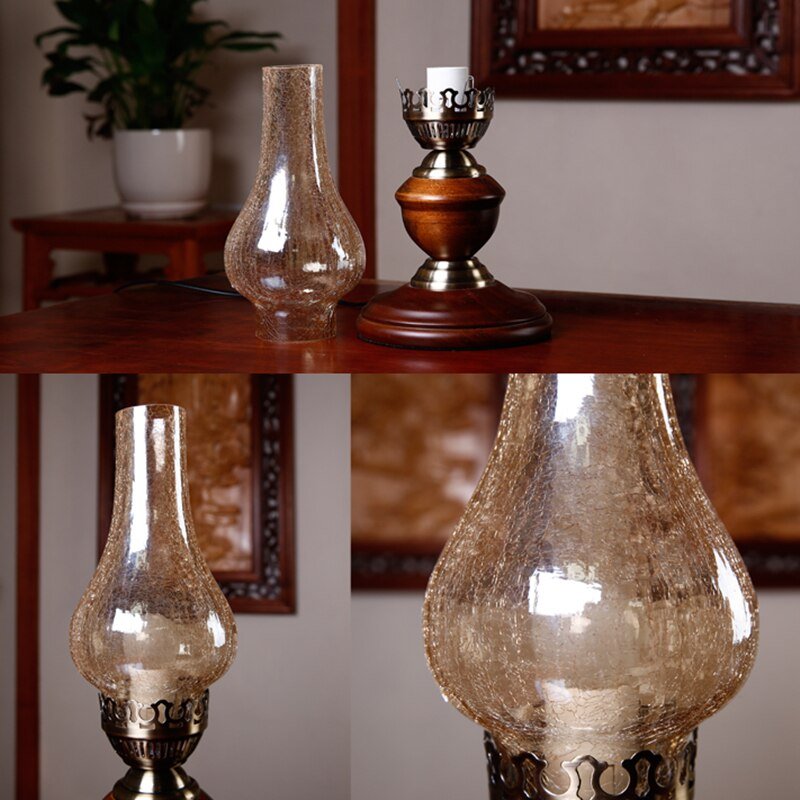 Vintage Table Lamp Chinese Style Wood Table Lamps For Living Room Bedroom Study Desk Decor Home Bedside Lamp E27 Kerosene Lamp 6