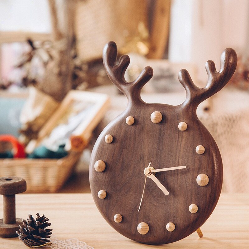 Luxury Nordic Deer Wall Clock Living Room Silent Wooden Wall Clock Modern Design Reloj Pared Grande Home Decor LL50WC 1