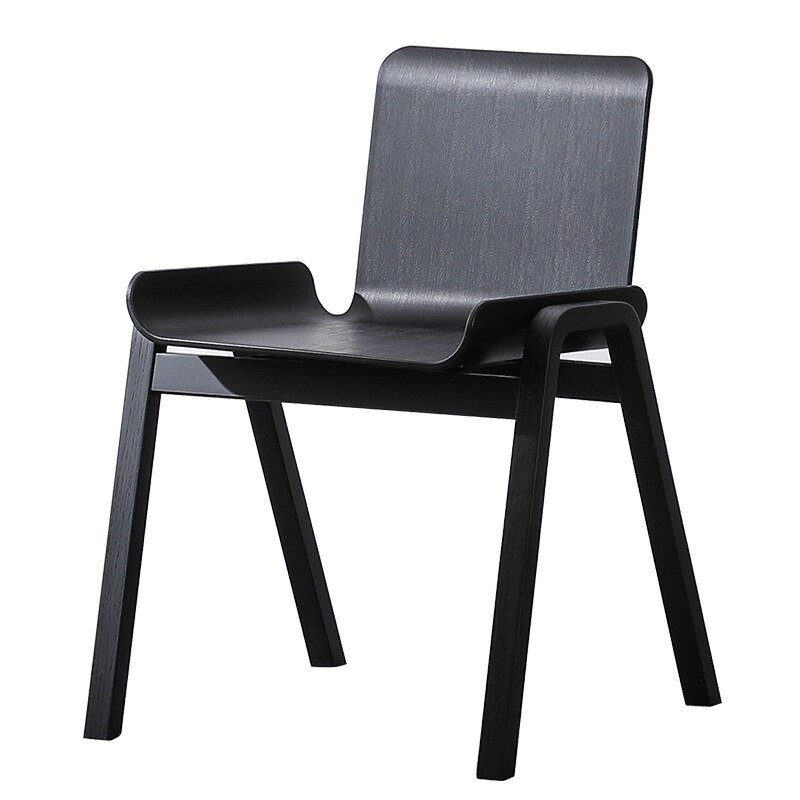Wuli Nordic Light Luxury Dining Chair Home Industrial Style Desk Black Solid Wood Chair Simple Modern Plastic Seat Back Chair 5
