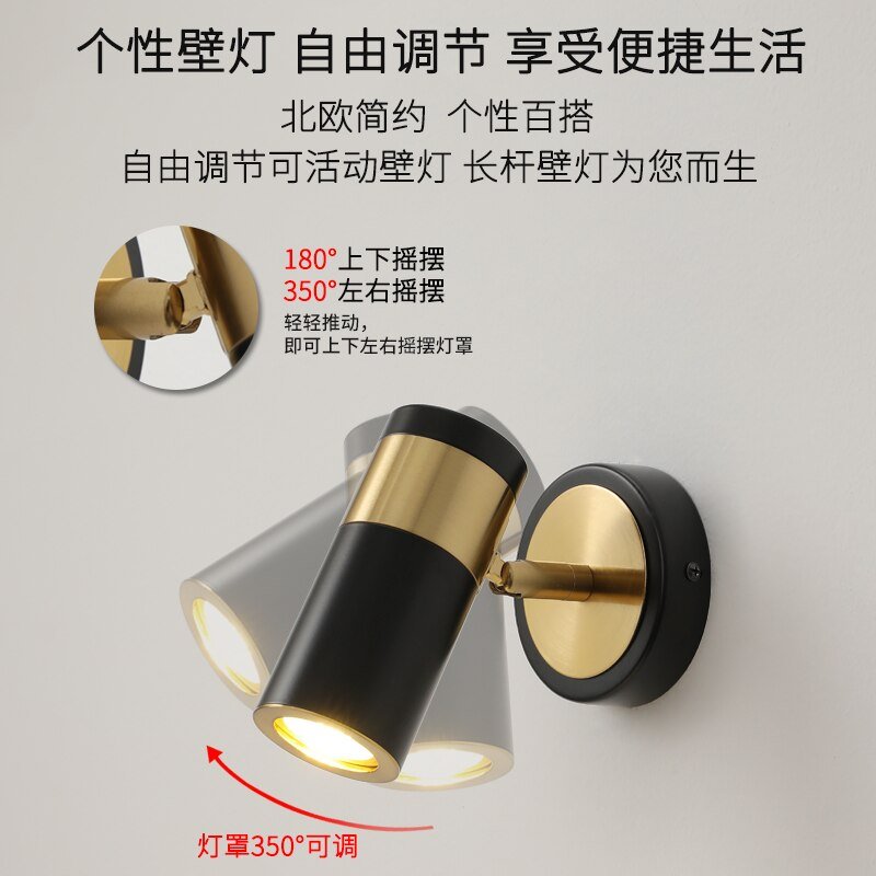Nordic bedroom small wall lamp simple hotel room rotatable bedside lamp creative zipper switch small reading lamp Mirror Light 4