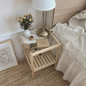 Wuli Ins Bedside Table Small Apartment Solid Wood Bedroom Transformation Tempered Glass Rack Homestay Wind Bedside Few 1