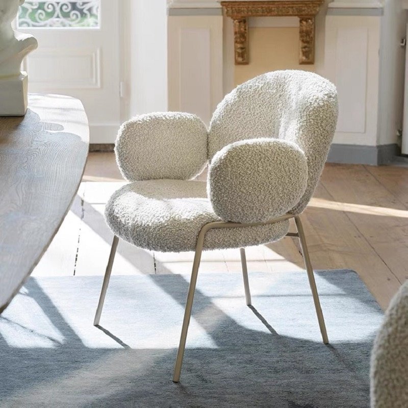 Wuli Nordic Dining Chair Light Luxury Home Back Chair Creative Designer Chair Modern Minimalist Lamb Velvet Makeup Chair Metal 1