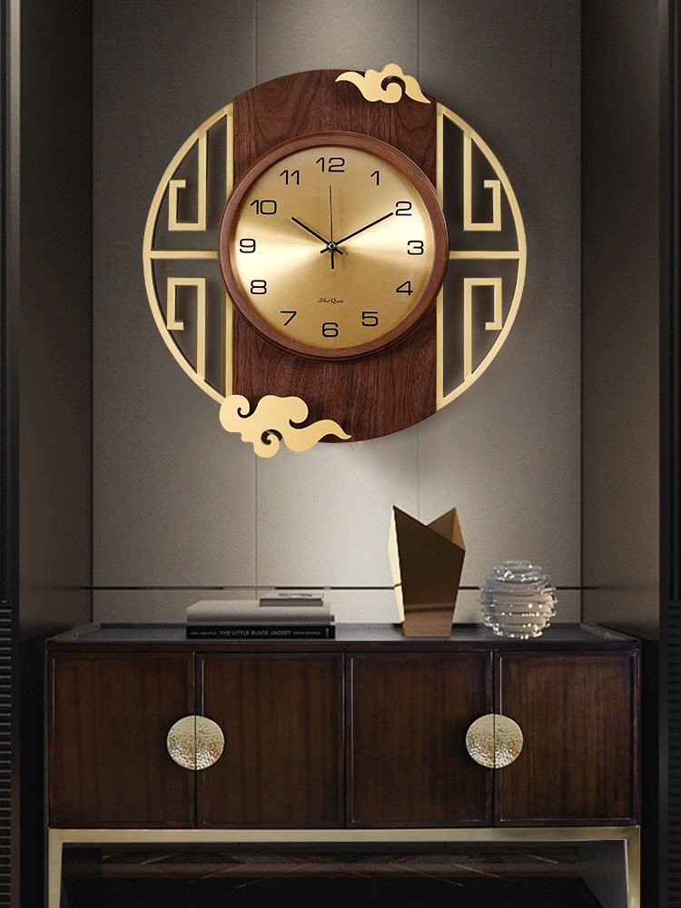 Chinese Luxury Wall Clock Living Room Wooden Silent Metal Wall Clock Modern Design Reloj De Pared Wall Decorations LL50WC 1