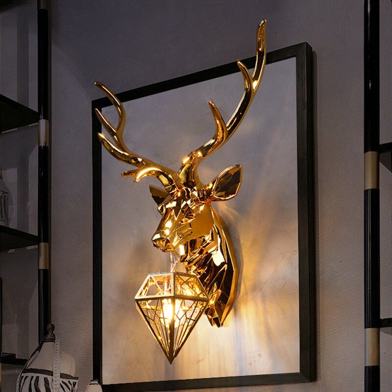 American Deer Head Wall Lamp Modern Gold Silver Resin Wall Lamps For Living Room Bedroom Home Decor Bedside Wall Light Fixtures 1