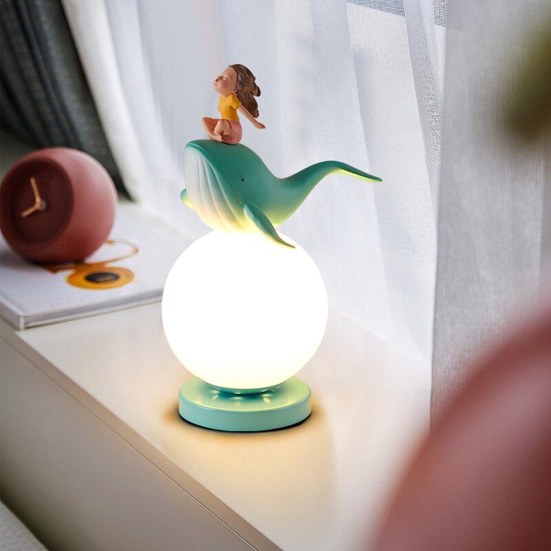 Figurine Whale Girl Statue table lamp Nordic Resin Home Decor desk light Modern For Interior Living Room Office Room Decor Gift 3