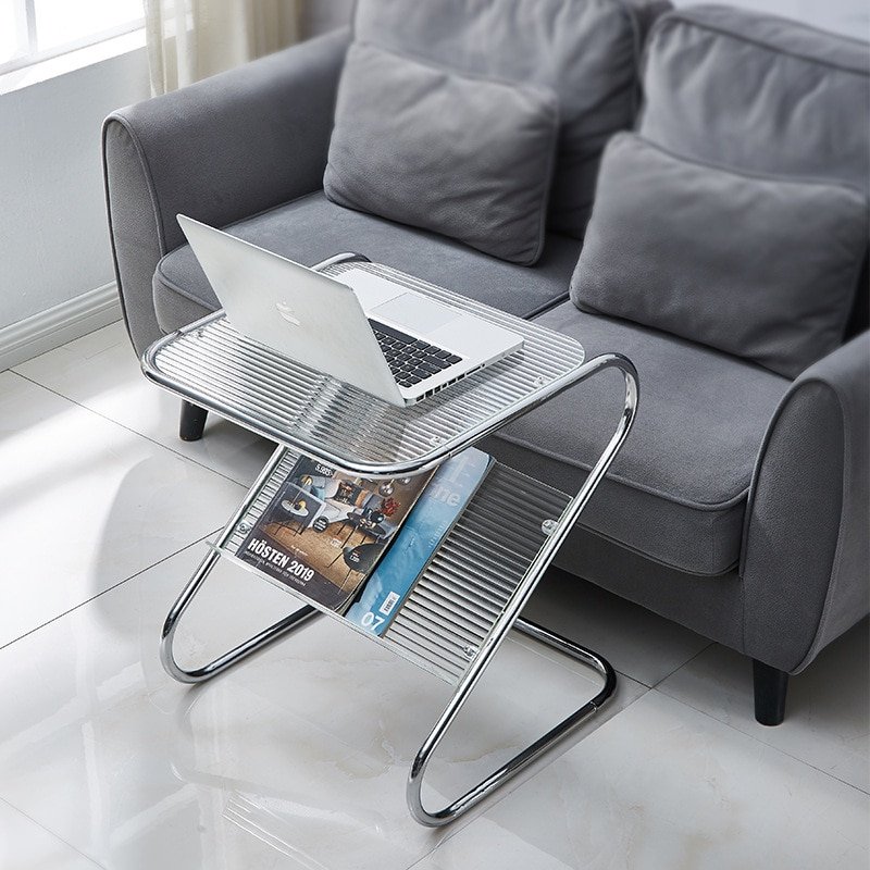 Wuli Z-shaped Side Table Tempered Glass With Magazine Rack Corner Sofa Bedside With Side Table Home New Product 4