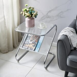 Wuli Z-shaped Side Table Tempered Glass With Magazine Rack Corner Sofa Bedside With Side Table Home New Product 1