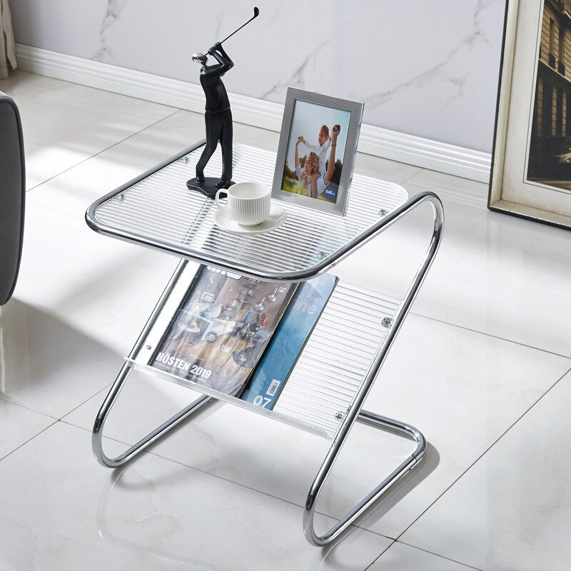 Wuli Z-shaped Side Table Tempered Glass With Magazine Rack Corner Sofa Bedside With Side Table Home New Product 2