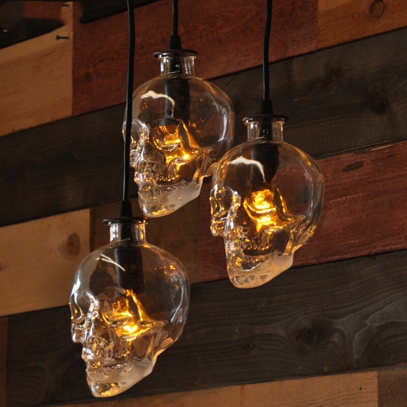 Skull Pendant Lights Vintage Glass Hanglamp For Bedroom Dining Room Halloween Home Decor Restaurant Bar Led Luminaire Suspension 1