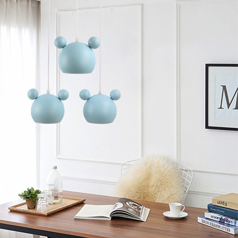 Modern Mickey Pendant Lights Colorful Iron Hanglamp For Dining Room Bedroom Baby Room Nordic Home Decor E27 Luminaire Suspension 4