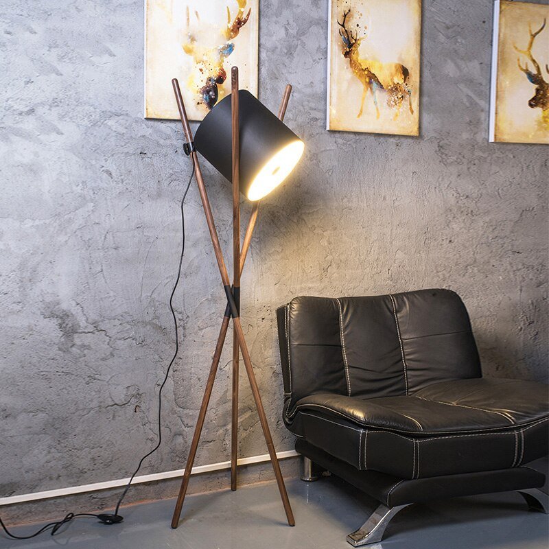 Modern Leather Led Floor Lamp Wood Tripod Floor Lamps For Living Room Bedroom Study Nordic Home Decor Table Lamp Standing Lamp 3