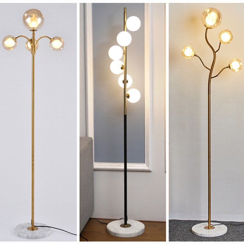 Modern Led Floor Lamp Two-color Iron Glass Ball Floor Lamps For Living Room Bedroom Study Nordic Home Decor Marble Standing Lamp 2