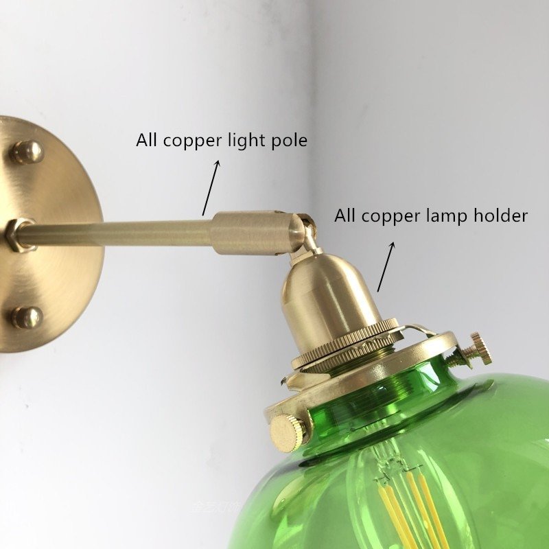Vintage All Copper Wall Lamp Colorful Glass Wall Lamps For Living Room Bedroom Loft Decor Bedside Wall Light Bathroom Fixtures 5