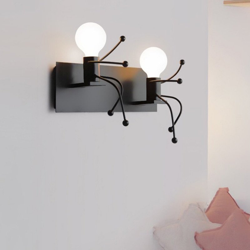 Modern Wall Lamp Iron Cartoon Humanoid Wall Lamps For Living Room Bedroom Nordic Home Decor Bedside Wall Light Bathroom Fixtures 5