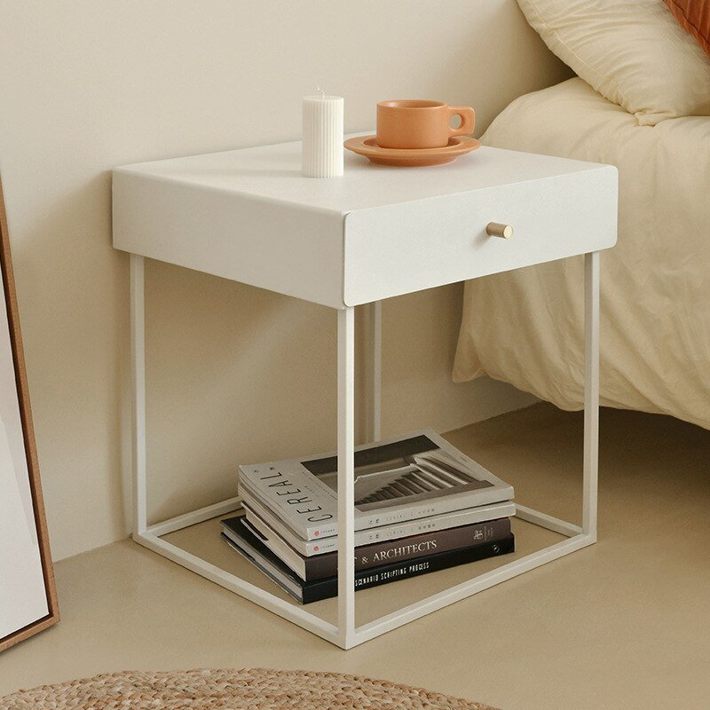 Wuli Nordic Modern Minimalist Bedside Table Bedroom Bedside Table With Storage Drawer Wrought Iron Floor Storage Small Table 2