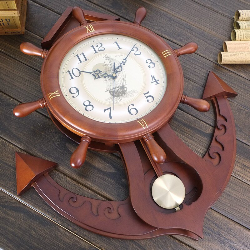 Luxury Nordic Boat Shape Wall Clock Living Room Large Silent Wooden Wall Clock Modern Design Reloj Pared Home Decor LL50WC 3