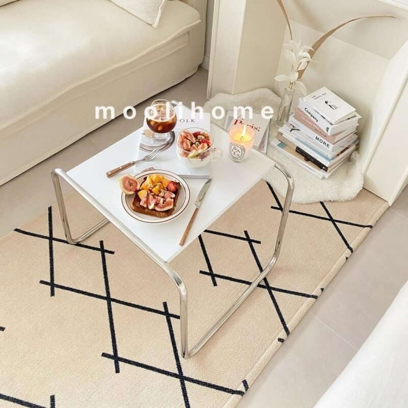 Wuli Simple And Fashionable Stainless Steel Coffee Table Combination Set Korean Ins Modern Black And White Antique Side Table 4