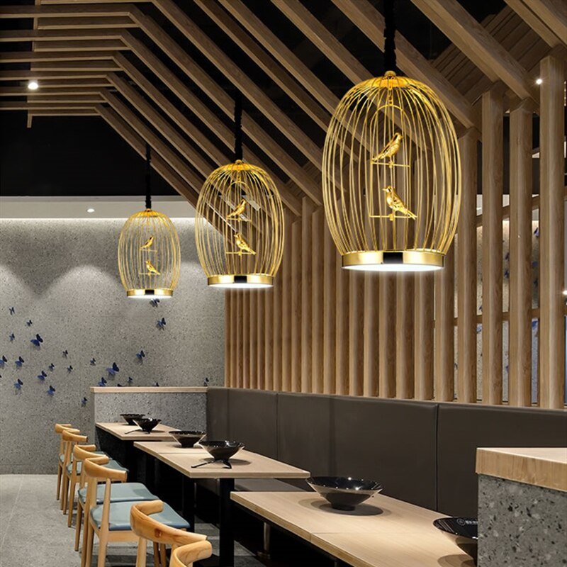 New Chinese Led Pendant Light Gold Iron Birdcage Hanglamp For Dining Room Bedroom Restaurant Bar Decor Loft Luminaire Suspension 5