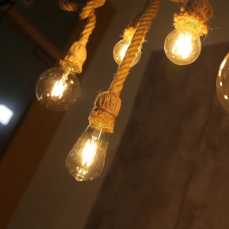 Industrial Vintage Pendant Lights Hand-knitted Hemp Rope Hanglamp For Bedroom Dining Room Restaurant Bar Decor Hanging Luminaire 2