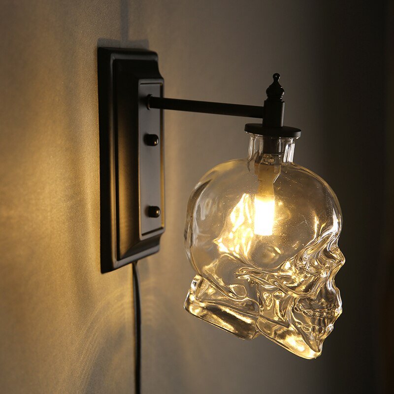 Industrial Vintage Wall Lamp Glass Skull Shape For Living Room Bedroom Nordic Home Decor Creative Bedside Wall Light Fixtures 3