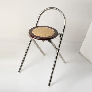 Wuli French Rattan Folding Chair Korean Medieval Log Wabi-sabi Wind Small Apartment Dining Chair Photography Leisure Chair Stool 1