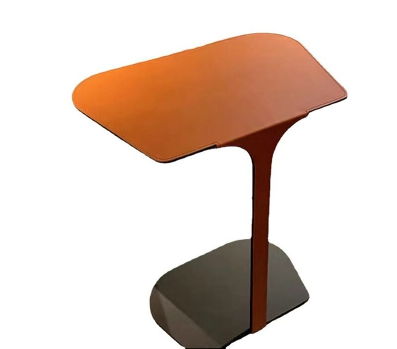 Wuli Italian Light Luxury Wrought Iron Side Table Minimalist Designer Orange Saddle Leather Square Metal Side Table 5