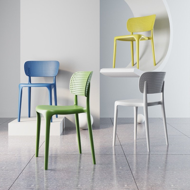Wuli Plastic Chair Backrest Stackable Home Modern Minimalist Plastic Stool Dining Table Restaurant Nordic Dining Chair Outdoor 3