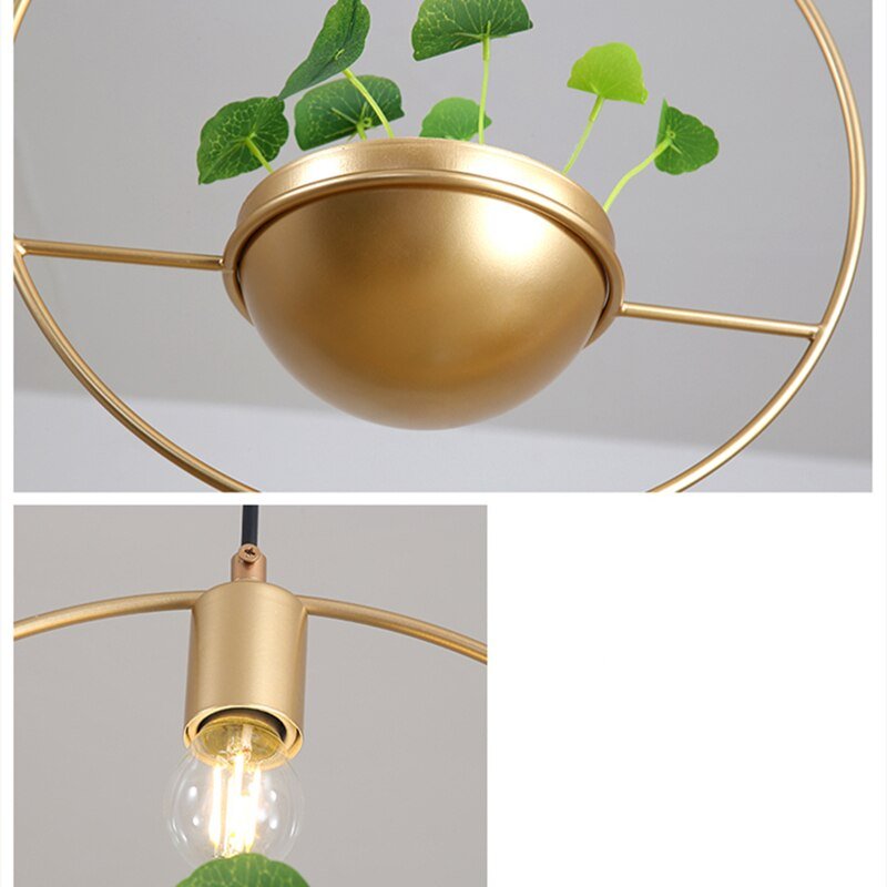 Modern Plant Pendant Lights Gold Iron Ring Hanging Lamp For Bedroom Dining Room Bar Decor Home E27 Loft Luminaire Suspension 5
