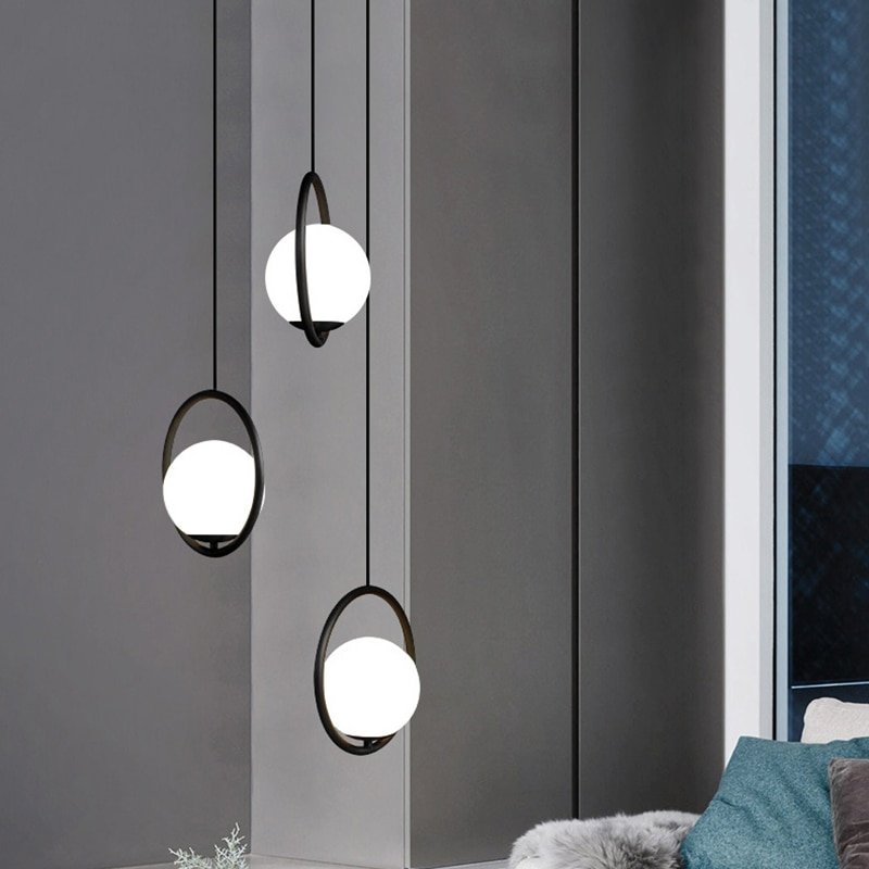 Nordic Modern Pendant Lights Ring Glass Ball Hanglamp For Dining Room Bedroom Loft Decor Luminaire Suspension Kitchen Fixtures 3