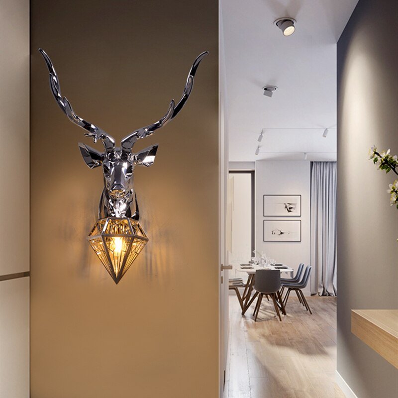 American Deer Head Wall Lamp Modern Gold Silver Resin Wall Lamps For Living Room Bedroom Home Decor Bedside Wall Light Fixtures 3