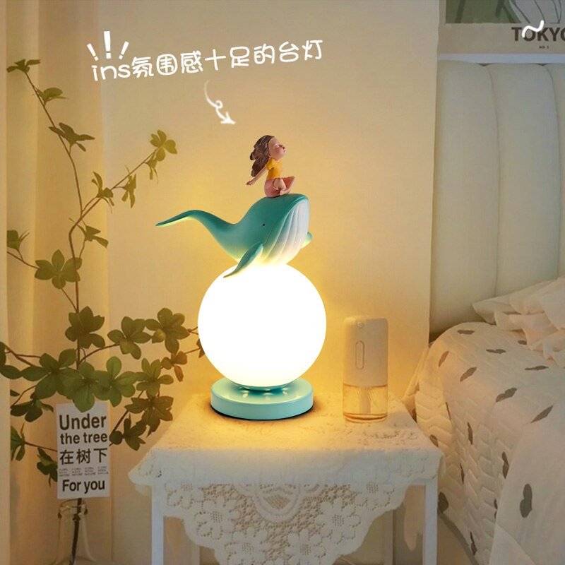 Figurine Whale Girl Statue table lamp Nordic Resin Home Decor desk light Modern For Interior Living Room Office Room Decor Gift 4