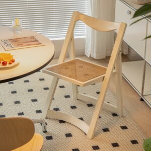 Wuli Folding Chair Home Dining Chair Stackable Solid Wood Chair Retro Rattan Chair Back Chair Japanese Single Leisure Chair 1