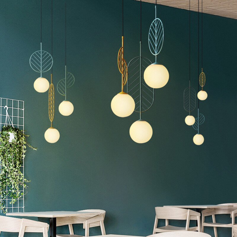 Nordic Modern Pendant Lights Colorful Macaron Iron Hanging Lamp For Bedroom Dining Room Kitchen Fixtures Led Glass Ball Hanglamp 3