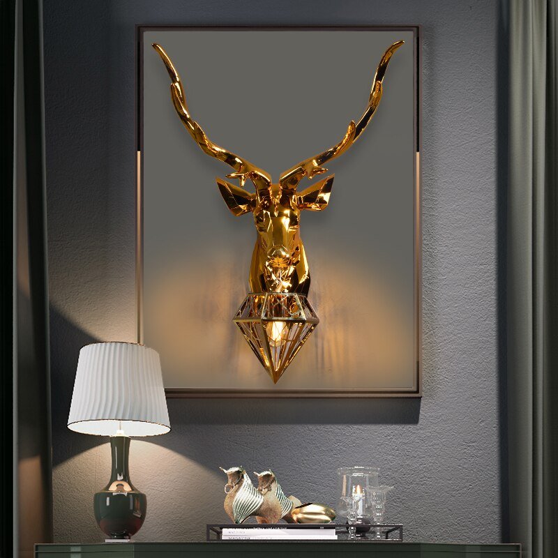 American Deer Head Wall Lamp Modern Gold Silver Resin Wall Lamps For Living Room Bedroom Home Decor Bedside Wall Light Fixtures 2