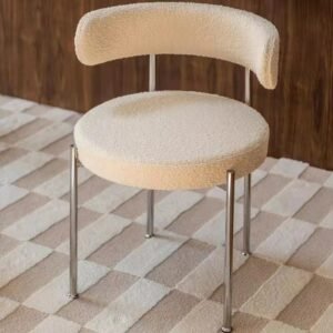 Wuli Lamb Velvet Metal Stainless Steel Used Backrest Dining Chair Nordic Designer Cafe Casual Single Chair 1