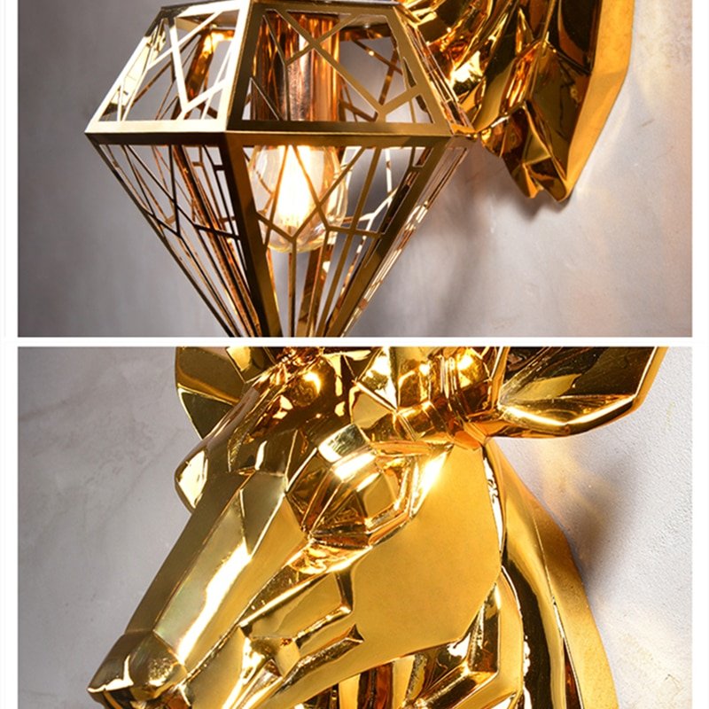 American Deer Head Wall Lamp Modern Gold Silver Resin Wall Lamps For Living Room Bedroom Home Decor Bedside Wall Light Fixtures 6