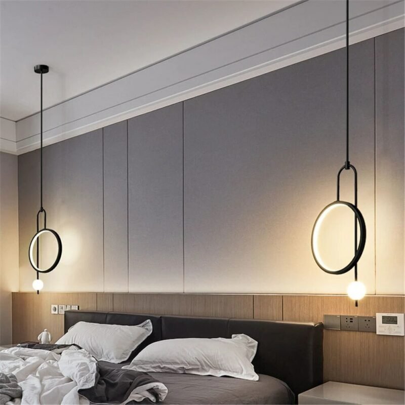 2021 New Pendant Lights Led Ring Hanging Lamp For Bedroom Dining Room Nordic Home Decor Luminaire Loft Fixtures Bedside Lamp 5