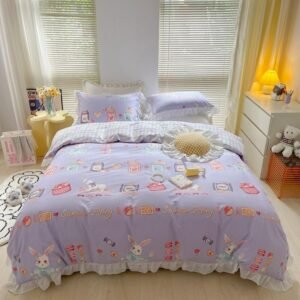 Kawaii Cute Toy Bears Comforter Cover Set for Girls Women 100%Cotton Soft Bedding Set Bed Sheet Pillowcases Queen Double 4Pcs 1