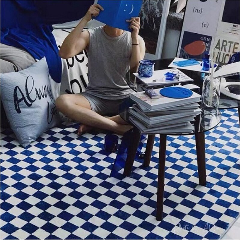 Checkerboard Living Room Decoration Carpet Fashion Home Bedroom Bedside Bay Window Rug Fluffy Soft Study Cloakroom Non-slip Rugs 5