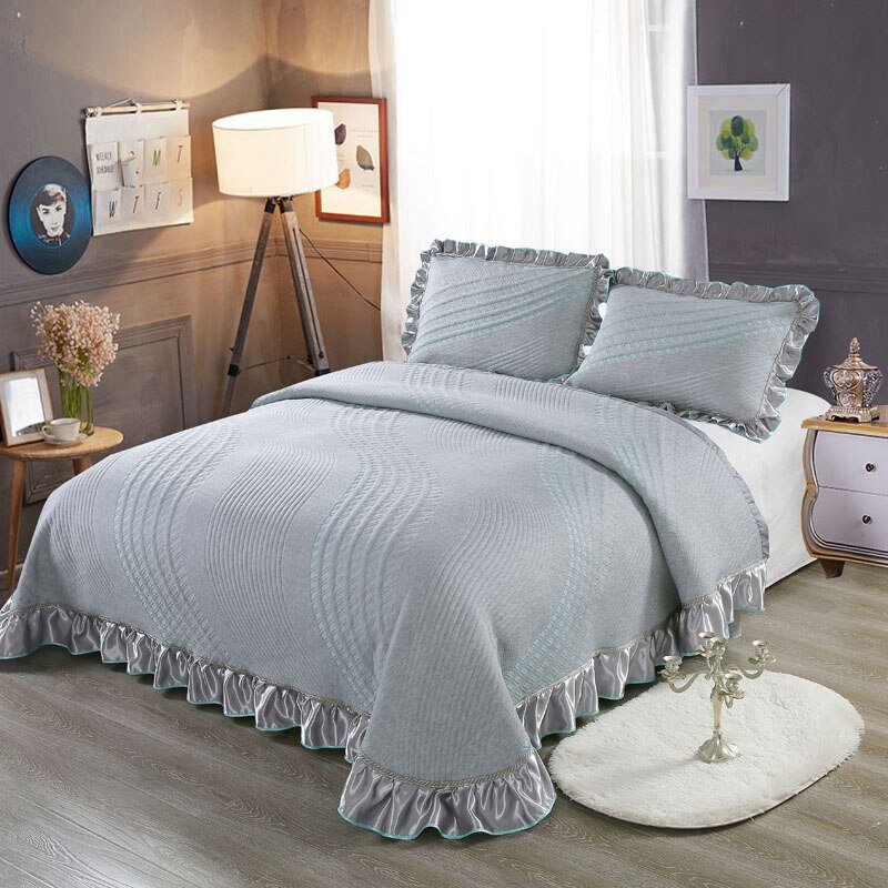 Cotton Silver Grey Bedspread Bed Cover set Luxury Bedding set Queen King size Mattress Cover colchas para cama couverture de lit 1