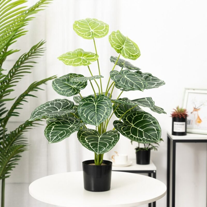 65cm 18Leaves Fake Monstera Tree Large Artificial Plant Plastic Turtle Leaf Tropical Palm Tree Branch For Home Garden Desk Decor 2